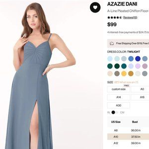 Azazie Blue Maxi Dress with Slit and Sweetheart Neckline